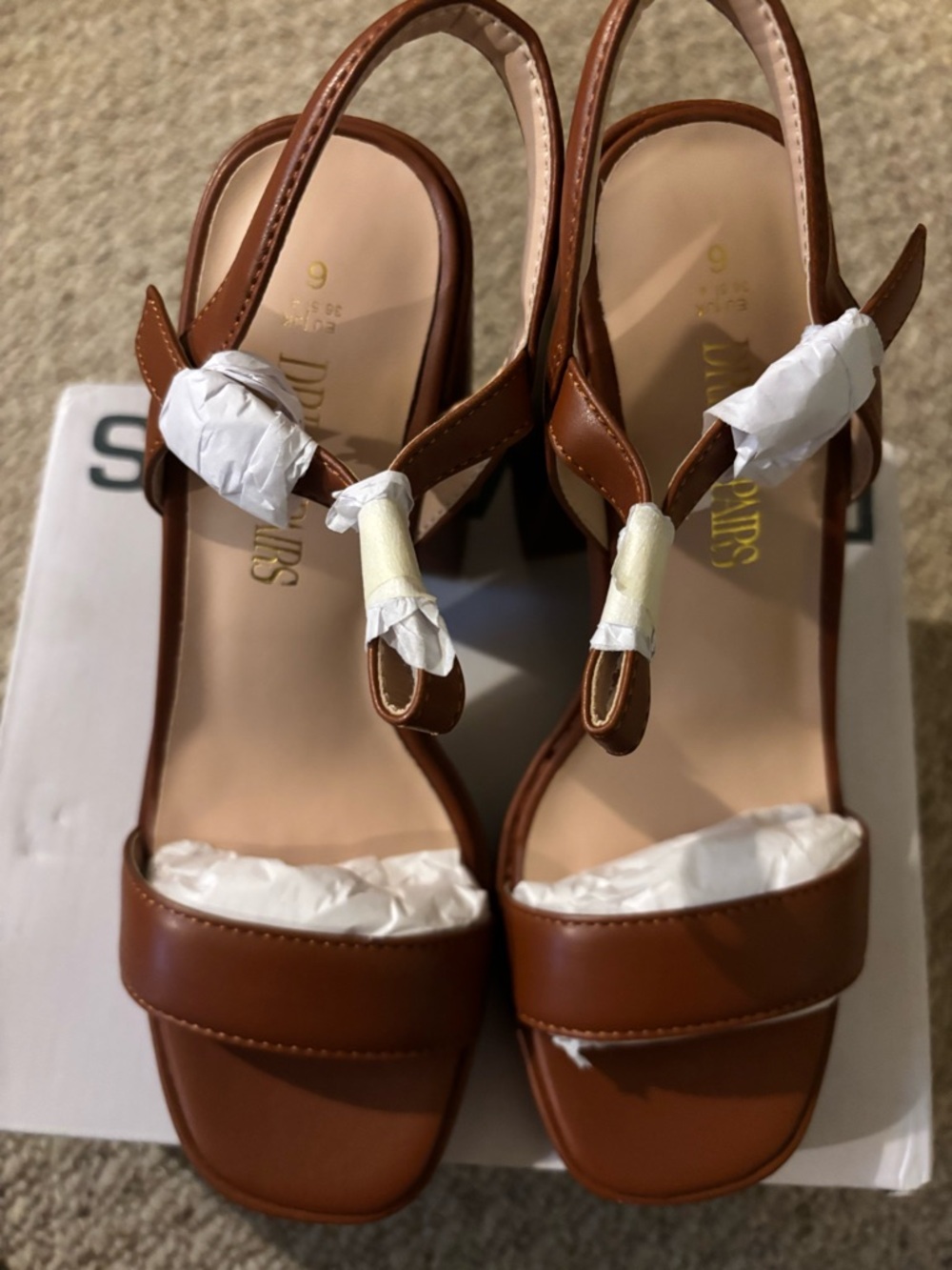 Dream Pairs Brown Leather Slingback Heels